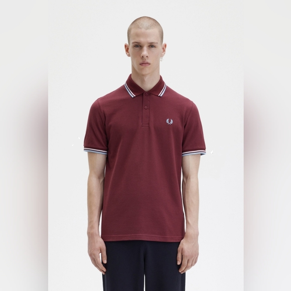 Fred Perry Twin Tipped Polo Shirt Maroon/White/Ice MADE IN ENGLAND - Picture 2 of 13